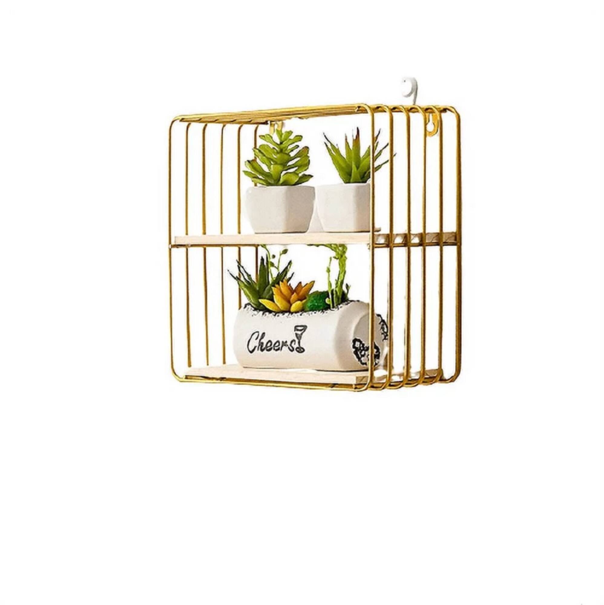 NEX™ Gold 2-Tier Iron Square Floating Wall Shelf